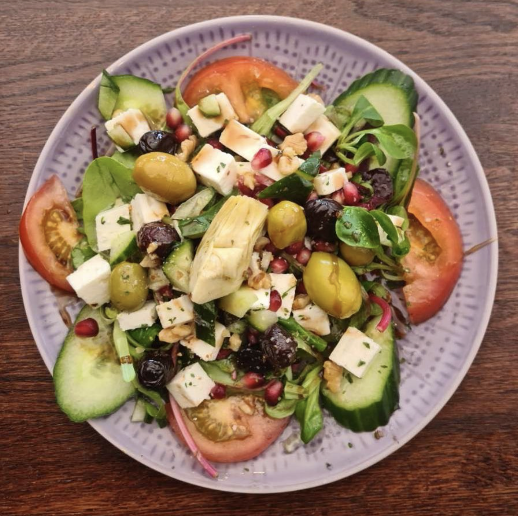 Mediterranean salad with feta cheese and olives