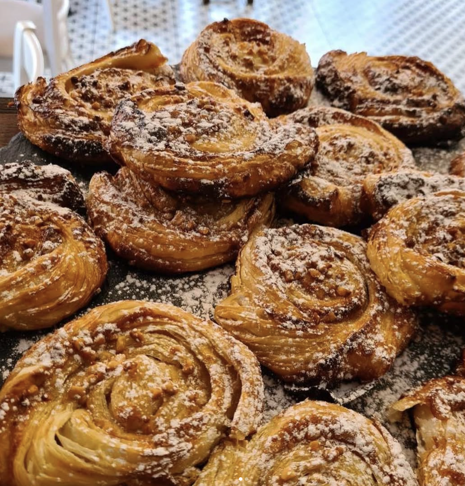 Palmier pastries dusted with icing sugar